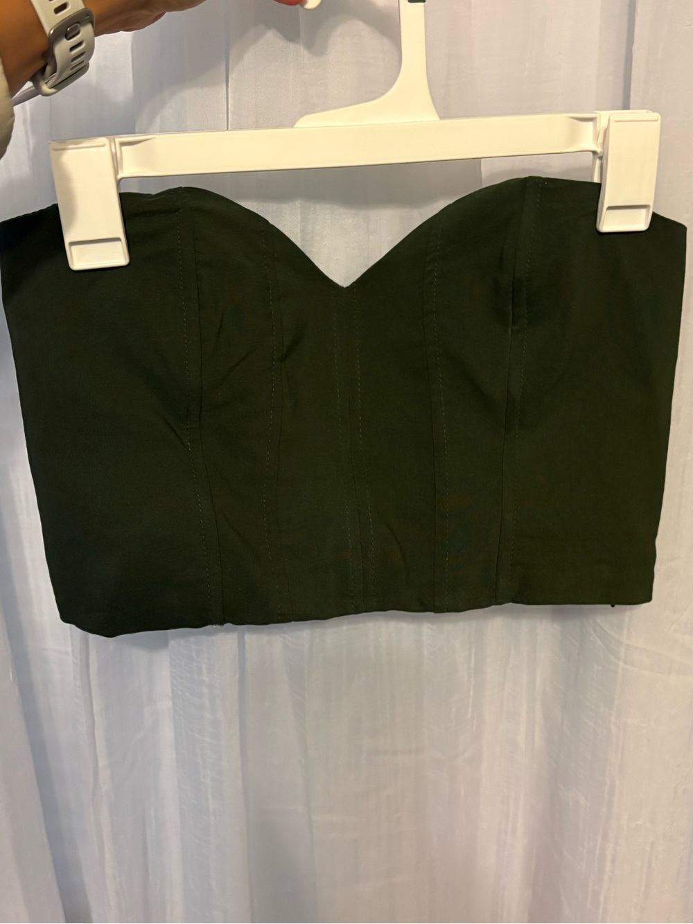 Zara Strapless Sweetheart Crop Top in Dark Green